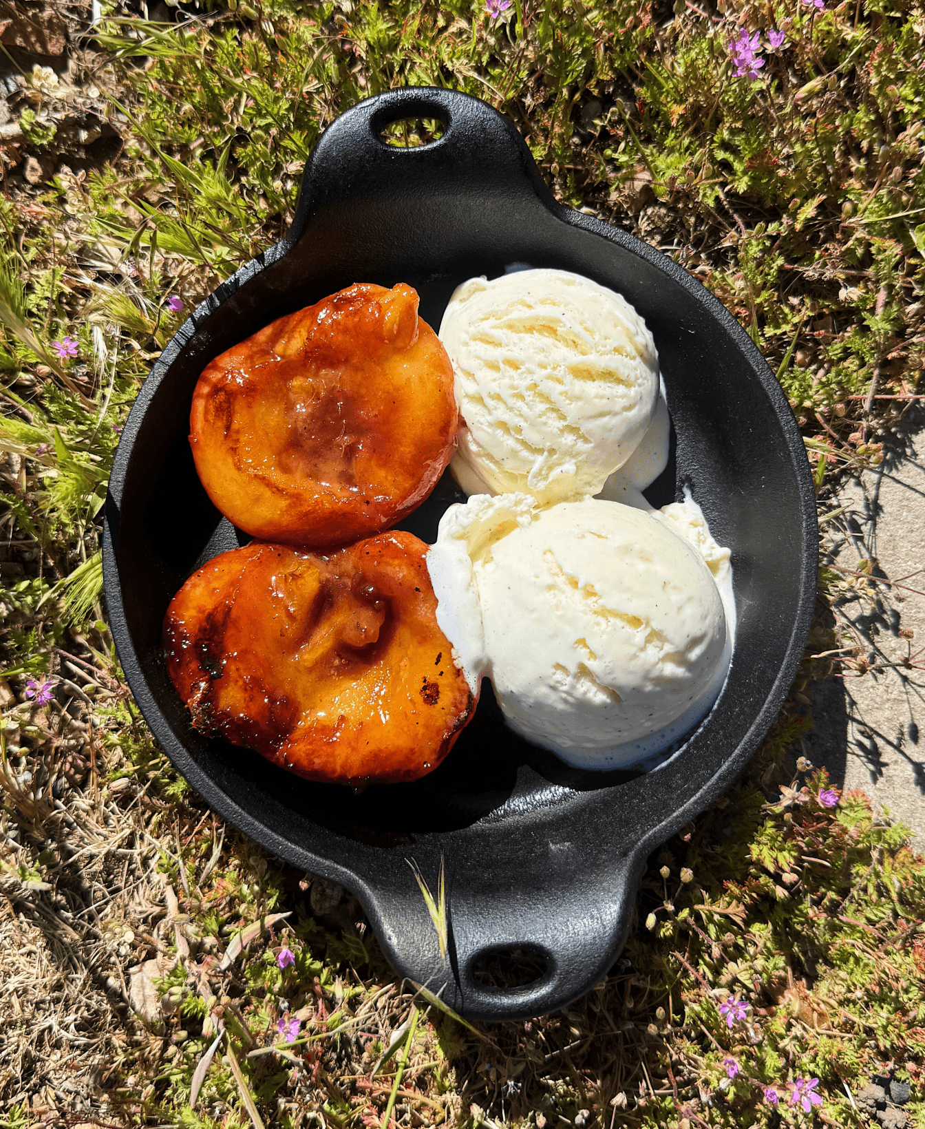Warm Peaches with Vanilla Bean Ice Cream