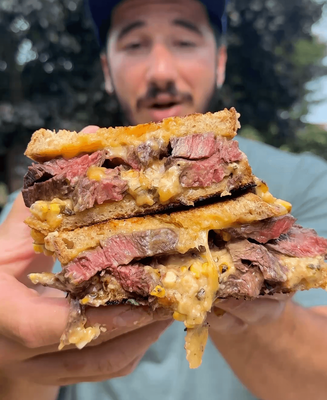 Grilled steak elote sandwich